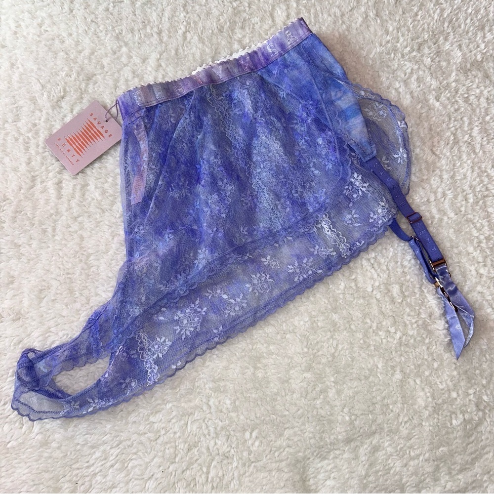 Savage X Fenty Curvy Lace Sleep Shorts With Garters 3X NWT Purple Rain Tie Dye